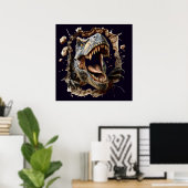 Scary Wall Breakout Dinosaur T-Rex Poster Print (Thuiskantoor)