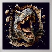 Scary Wall Breakout Dinosaur T-Rex Poster Print (Voorkant)