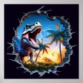Scary Wall Breakout Dinosaur T-Rex Poster Print (Devant)