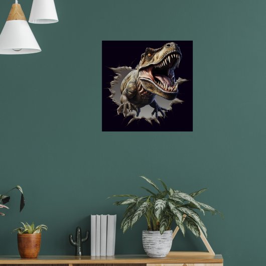 Scary Wall Breakout Dinosaur T-Rex Poster Print (Salon 1)