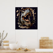 Scary Wall Breakout Dinosaur T-Rex Poster Print (Cuisine)