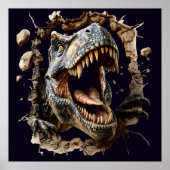 Scary Wall Breakout Dinosaur T-Rex Poster Print (Devant)