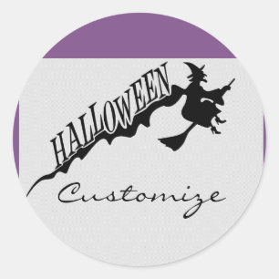 Scary Witch Riding Broom Halloween Thunder_Cove Ronde Sticker