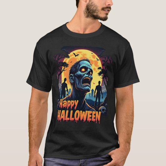 Scary Zombie Halloween Moon Shirt (Voorkant)