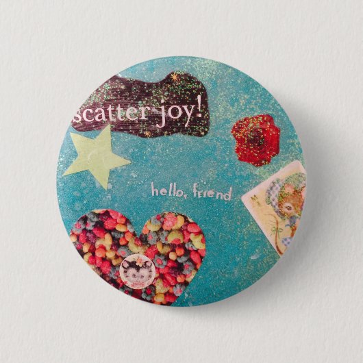 Scatter Joy. Collage Glitter Pin Ronde Button 5,7 Cm (Voorkant)