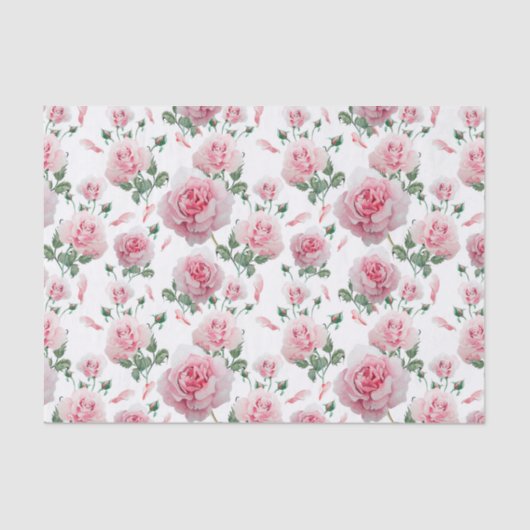 Scatter Pink Roses Pattern Tissuepapier (Voorkant)