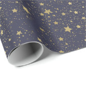 Scattered Gold Navy Blue Stars Cadeaupapier (Rol Hoek)