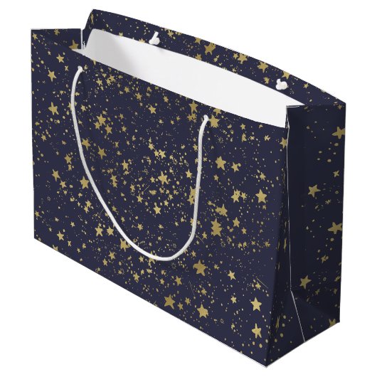 Scattered Gold Navy Blue Stars Groot Cadeauzakje (Achterkant Gekanteld)
