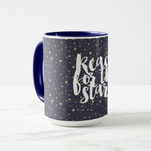 Scattered Gold Navy Blue Stars Mok (Voorkant links)