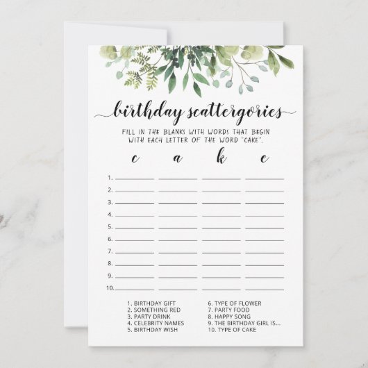 Scattergories Anniversaire Jeu modifiable Carte (Devant)