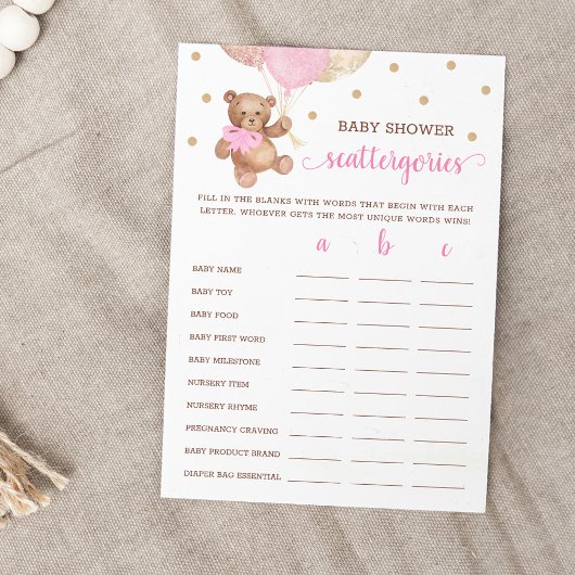 Scattergories Game Baby shower Teddy Bear Kaart