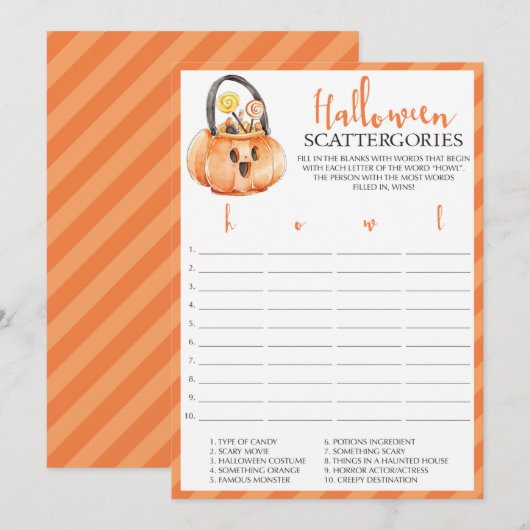 Scattergories Halloween fêtes Cartes de jeu (Devant / Derrière)
