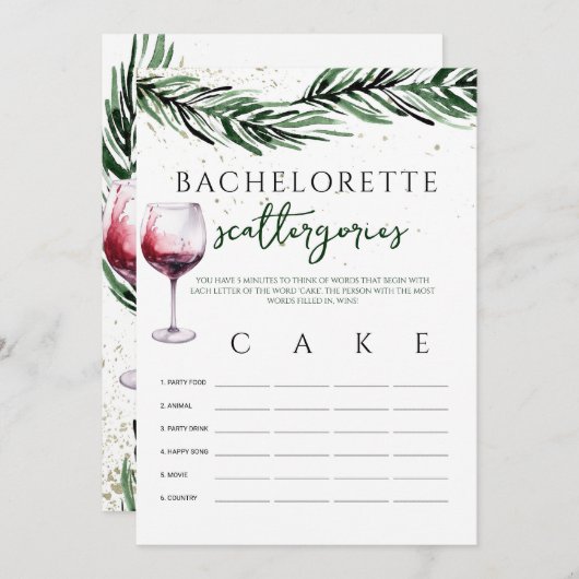 Scattergories Wijndennen Bachelorette spel kaart (Voorkant / Achterkant)