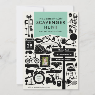 Scavenger Hunt Birthday Party Invitation // Aqua Kaart