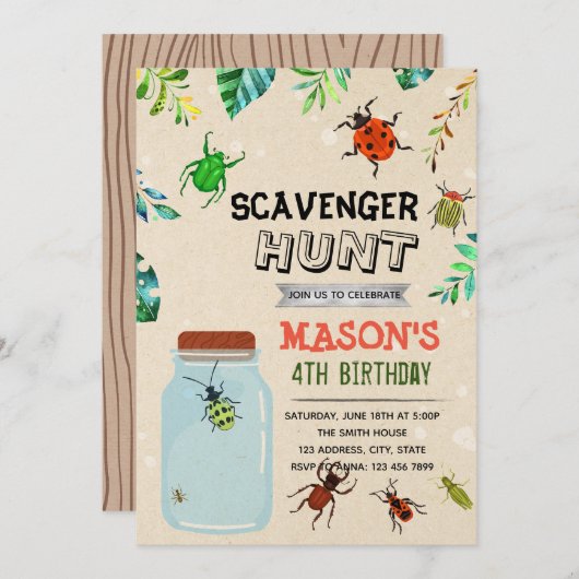 SCAVENGER HUNT bug partie invitation (Devant / Derrière)