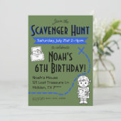 Scavenger Hunt Verjaardagsfeestuitnodiging Blauw Kaart (Staand voorkant)