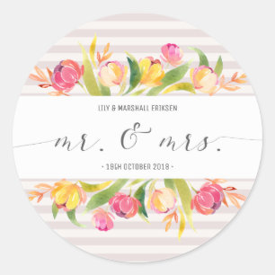 Sceau autocollant de mariage élégant floral M & Mm