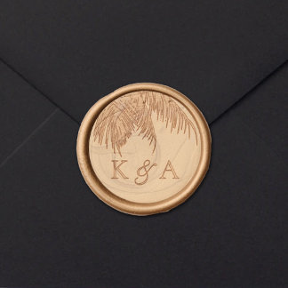 Sceau De Cire Autocollant Elégant Palm Tree Plage Tropical Mariage