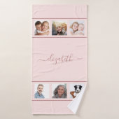 Scénario de monogramme de collage photo en or rose (Serviette de bain)