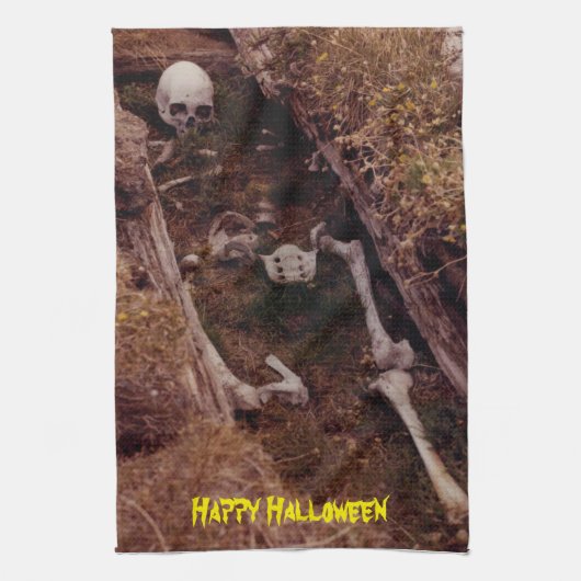 Scenary Botten Skeleton Halloween Photo Ontworpen Theedoek (Verticaal)