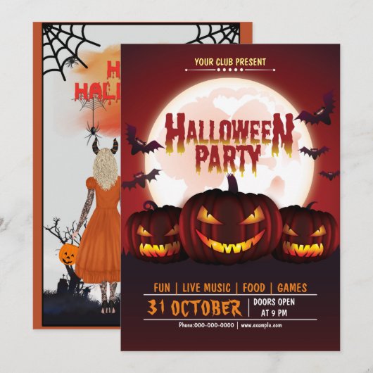 Scenary Pumpkin Jack o lantern Halloween Party Kaart (Voorkant / Achterkant)