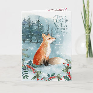 Scène boisée, renard Noël Carte de voeux pliée