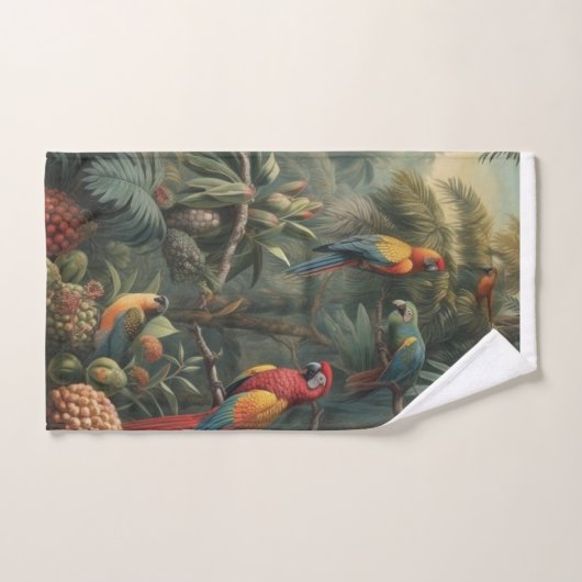 Scène botanique de perroquets et ananas (Serviette à main)