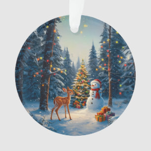 Scene d'arbre de Noël Cute Deer Fawn Snowman