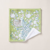 Scène de coquillages avec Arrière - plan vert (Gant de toilette)