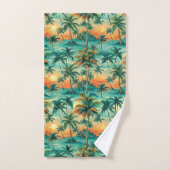 SCÈNE DE COUCHER DE SOLEIL TROPICAL VERT ET ORANGE (Serviette à main)