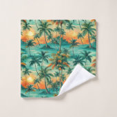 SCÈNE DE COUCHER DE SOLEIL TROPICAL VERT ET ORANGE (Gant de toilette)