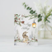 Scène de forêt hivernale, carte de Noël au loup (Debout devant)