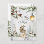 Scène de forêt hivernale, carte de Noël au loup (Devant / Derrière)