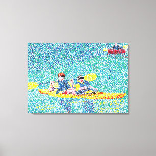 Scène de la rivière Kayak en Pointillisme, toile e