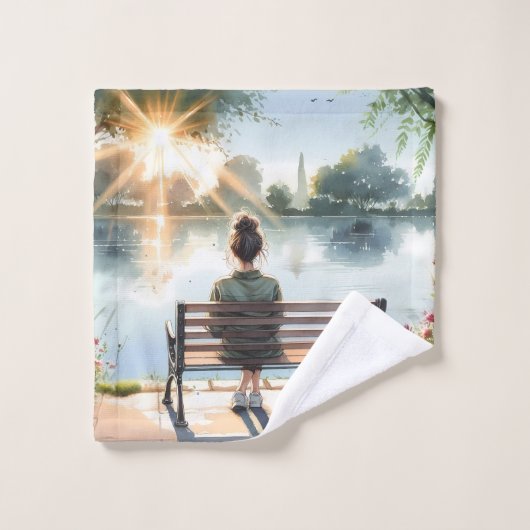 Scène de lac aux reflets de coucher de soleil (Gant de toilette)