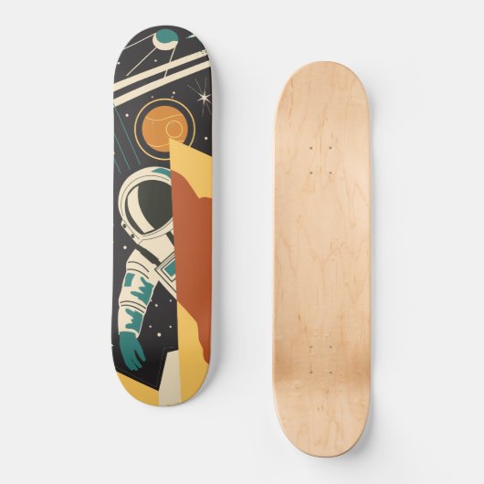 Scène De L'Espace Rétro Avec Skateboard Astronaut (Recto)