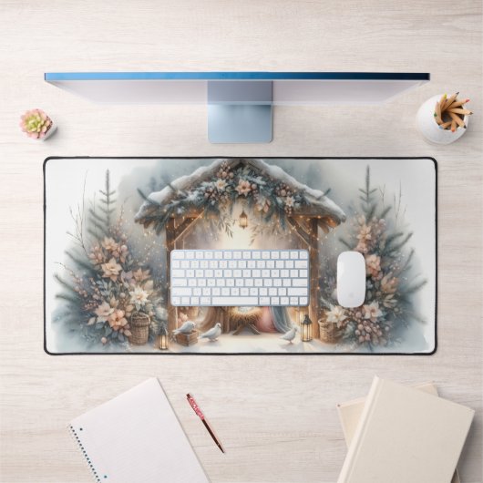 Scène de Nativité Rustique avec Fleurs d'Hiver (Bureau 1)