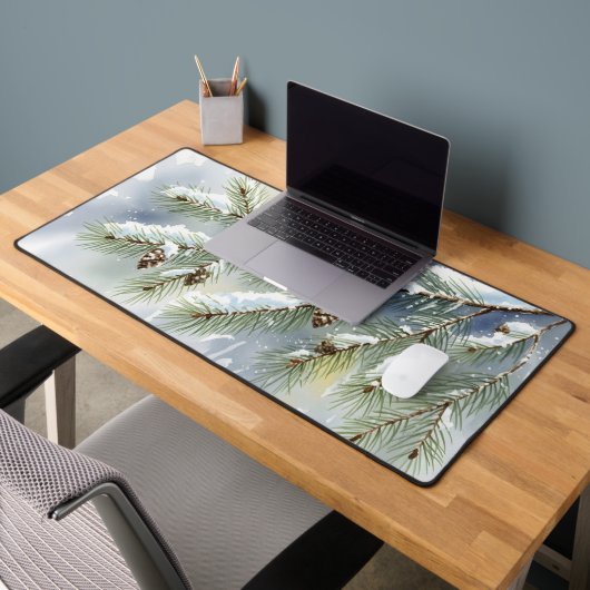 Scène de neige à l'aquarelle de branche de pin d'h (Bureau 2)