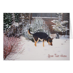 scène de neige avec chien noir & tressé mignon à n