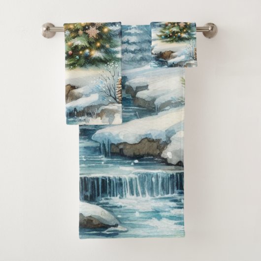 Scène de neige avec sapin de Noël hiver (En situation)