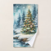 Scène de neige avec sapin de Noël hiver (Serviette à main)
