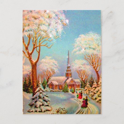 Scène de neige de l'église Carte postale Art Vinta (Devant)