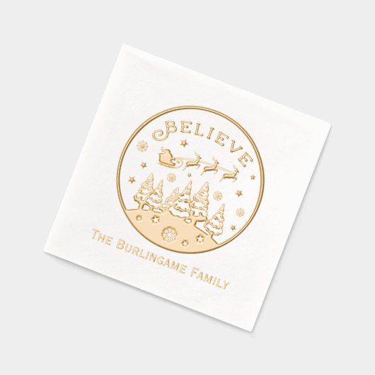 Scène de Noël avec texte "Croire" Nom de famille (Gauche)