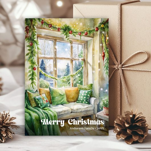 Scène de Noël charmante carte classique rouge vert