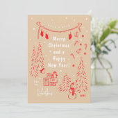 Scène de Noël Doodle Rouge & Beige Carte de Noël (Debout devant)