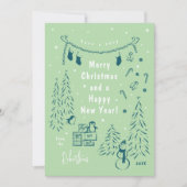 Scène de Noël Doodle Turquoise & Carte verte de No (Devant)