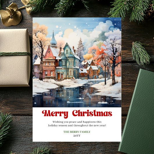Scène de Noël rustique moderne carte festive de va