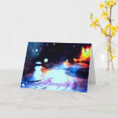 •·♥Scène de nuit enneigée romantique sur carte de (Fleur jaune)
