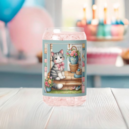 Scène de patchwork floral avec un chat sur une vér (Insitu (Baby Shower))