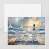Scène de plage estivale carte postale d'art côtier (Devant / Derrière)